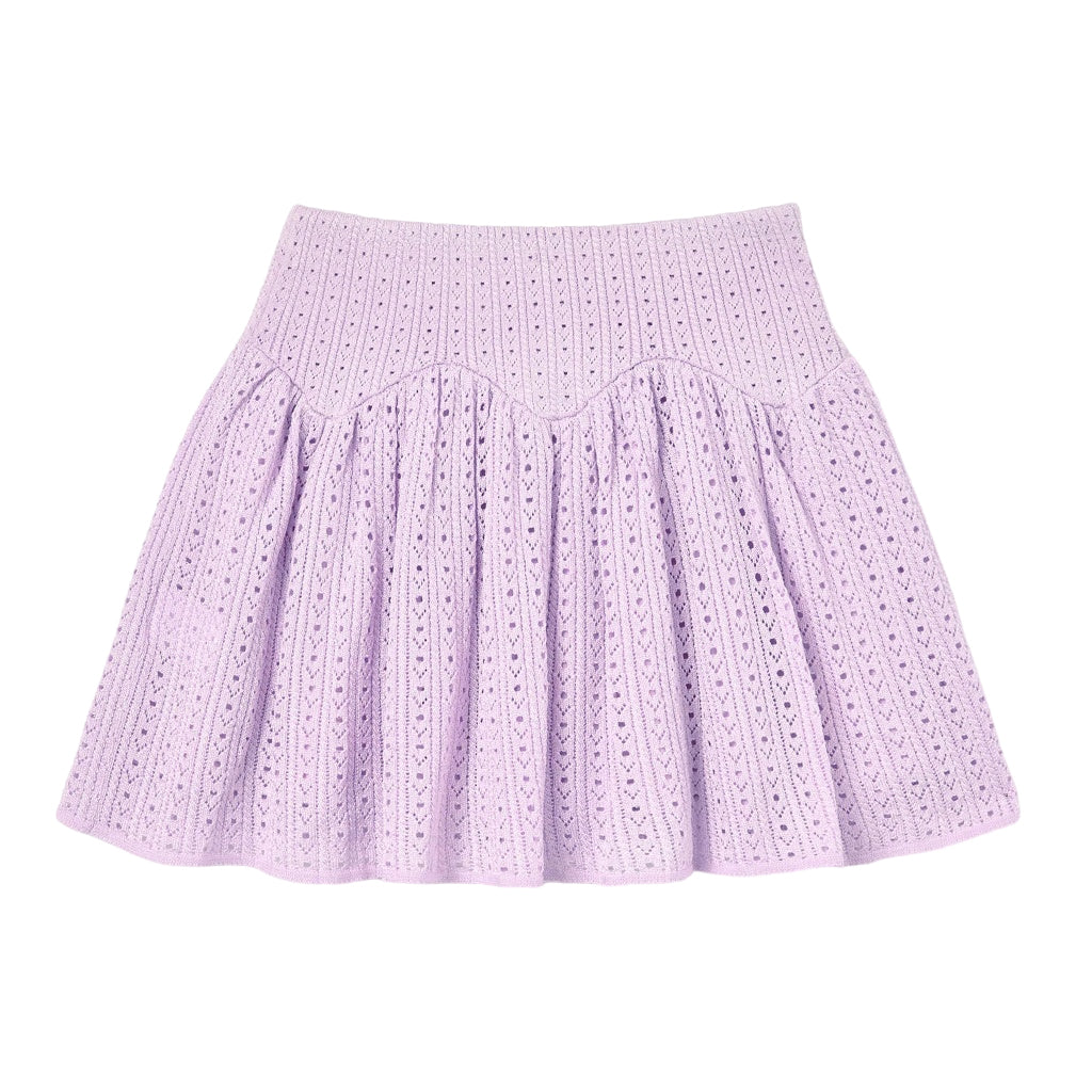 Self Portrait Kids Pink Pointelle Ribbed Knit Skirt