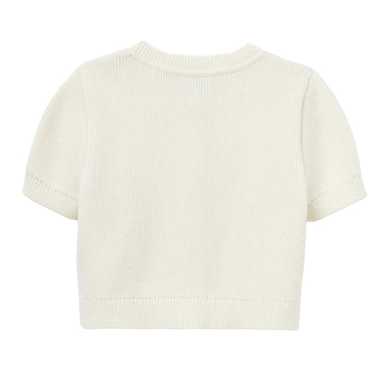 Self Portrait Kids Cream Short Sleeve Flower Cardigan