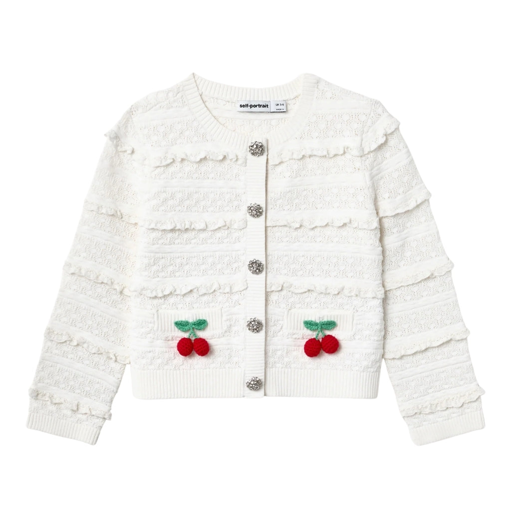 Self Portrait Kids Cream Cherry Motif Cardigan