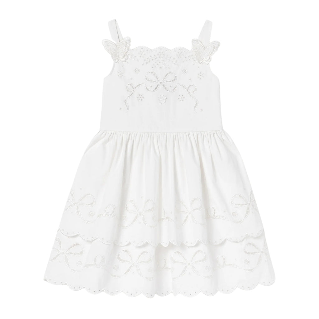 Self Portrait Kids White Cotton Embroidered Dress