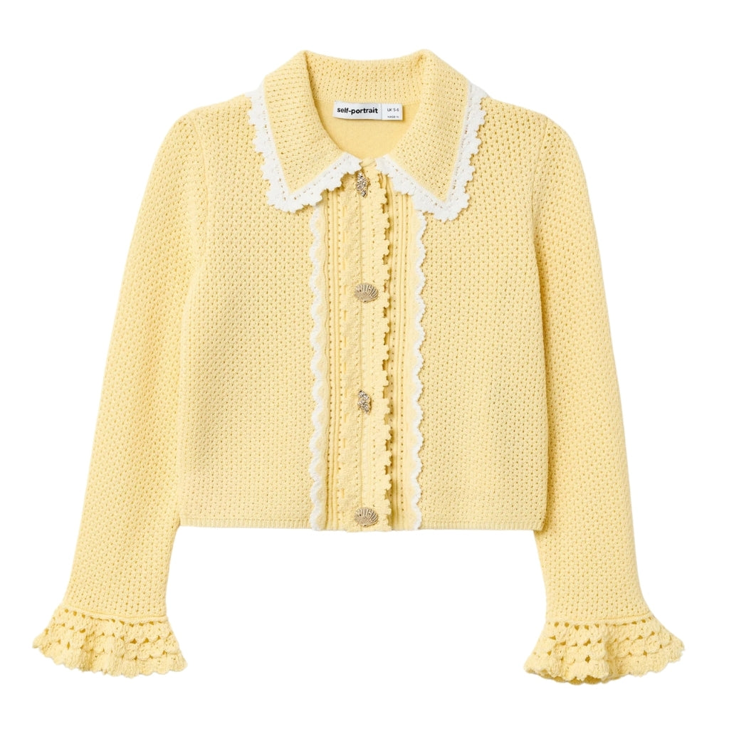 Self Portrait Kids Yellow Pointelle Frill Cardigan