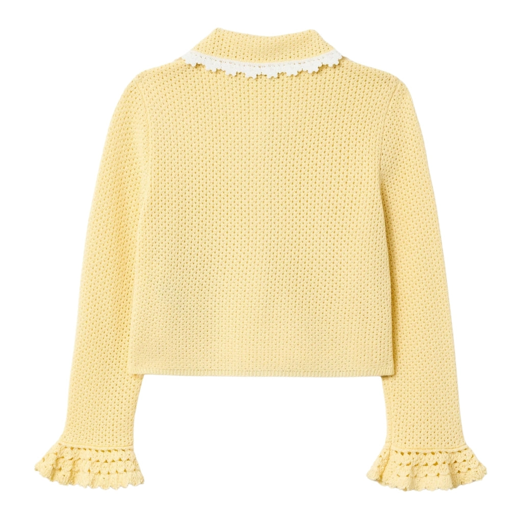 Self Portrait Kids Yellow Pointelle Frill Cardigan