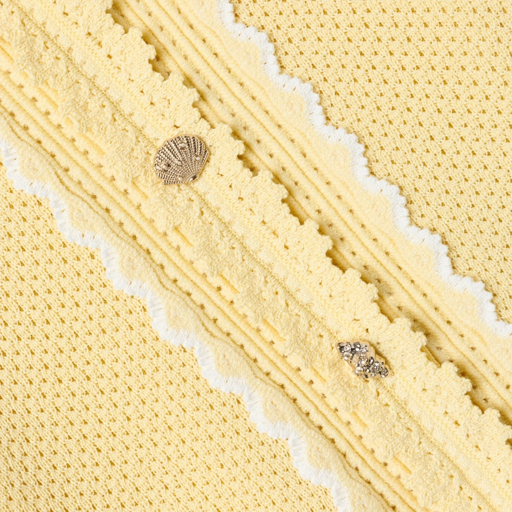 Self Portrait Kids Yellow Pointelle Frill Cardigan