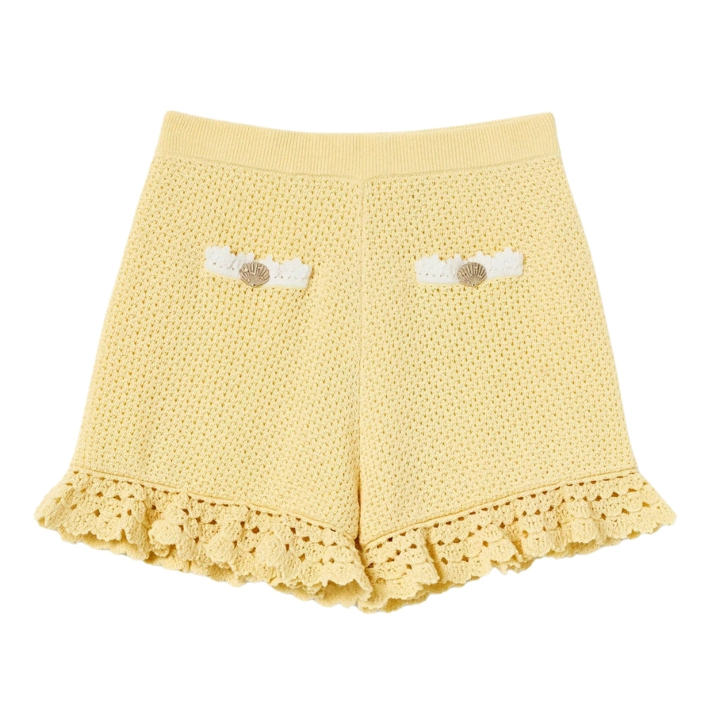 Self Portrait Kids Yellow Pointelle Knit Shorts