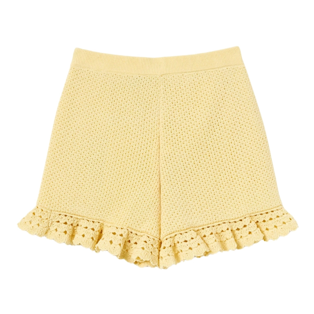 Self Portrait Kids Yellow Pointelle Knit Shorts