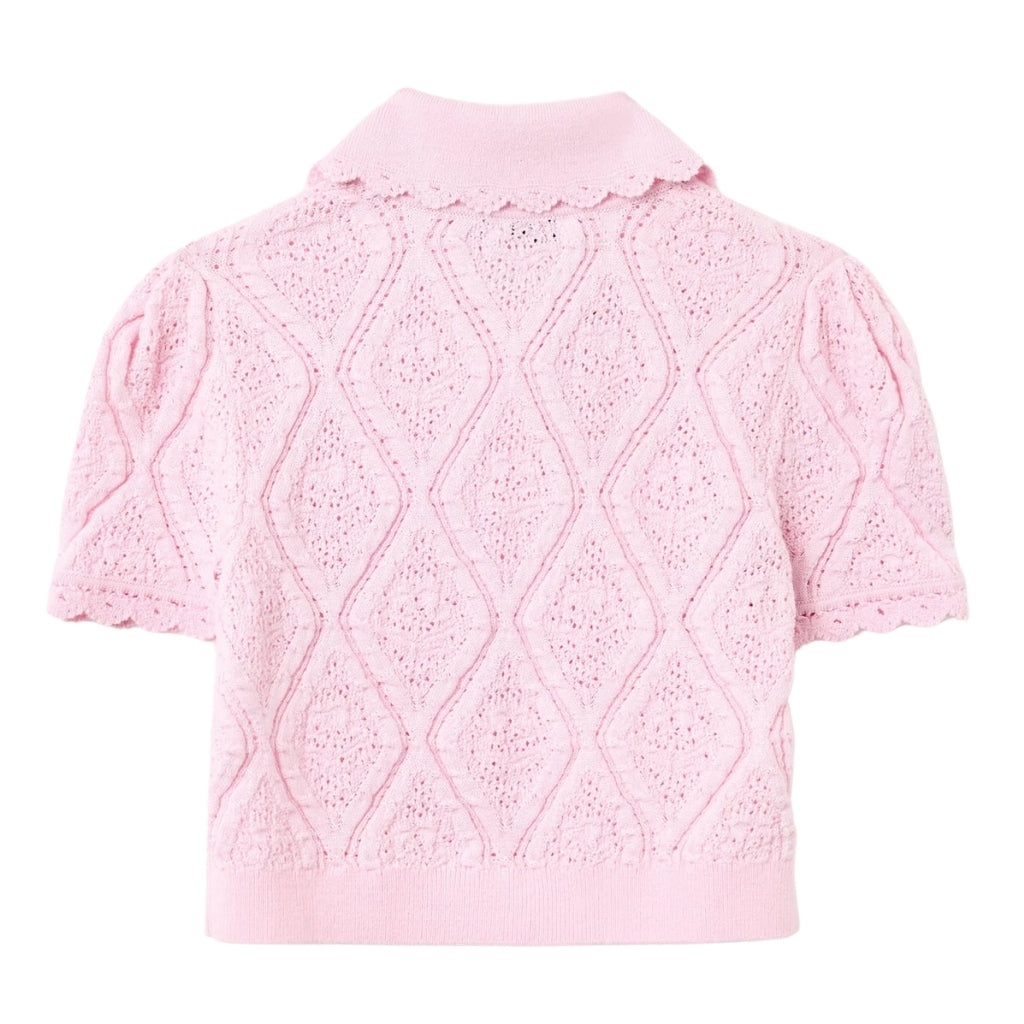 Self Portrait Kids Pink Flower Embroidered Knit Top