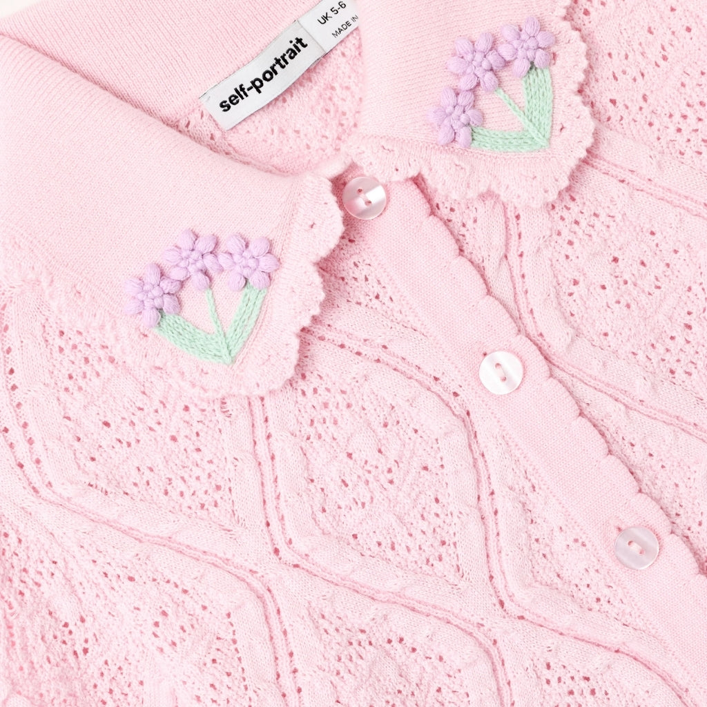 Self Portrait Kids Pink Flower Embroidered Knit Top