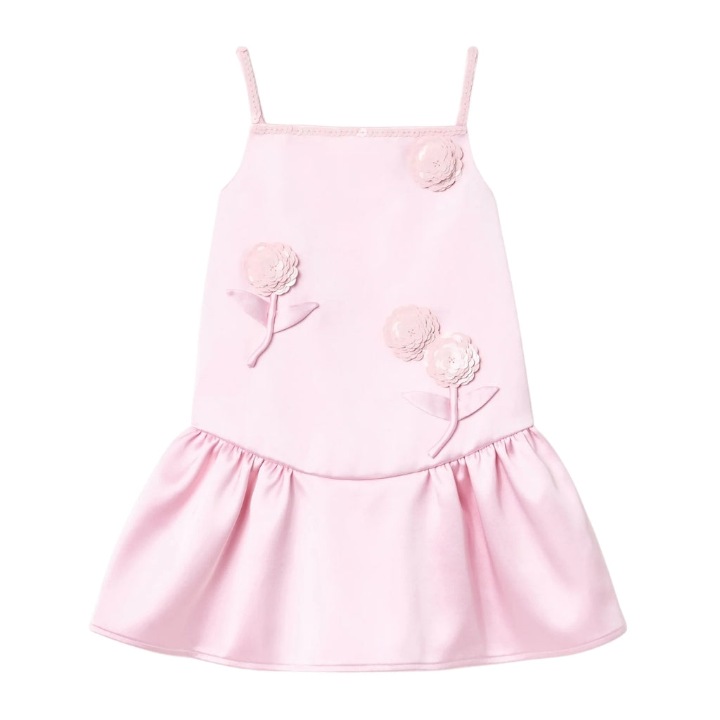 Self Portrait Kids Pink Crepe Sequin Flower Dress
