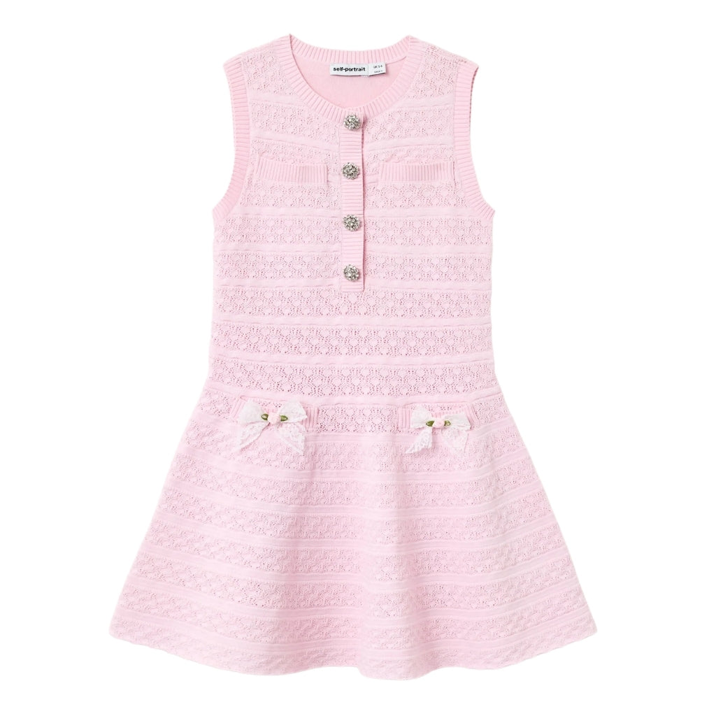 Self Portrait Kids Pink Lace Bow Knit Dress