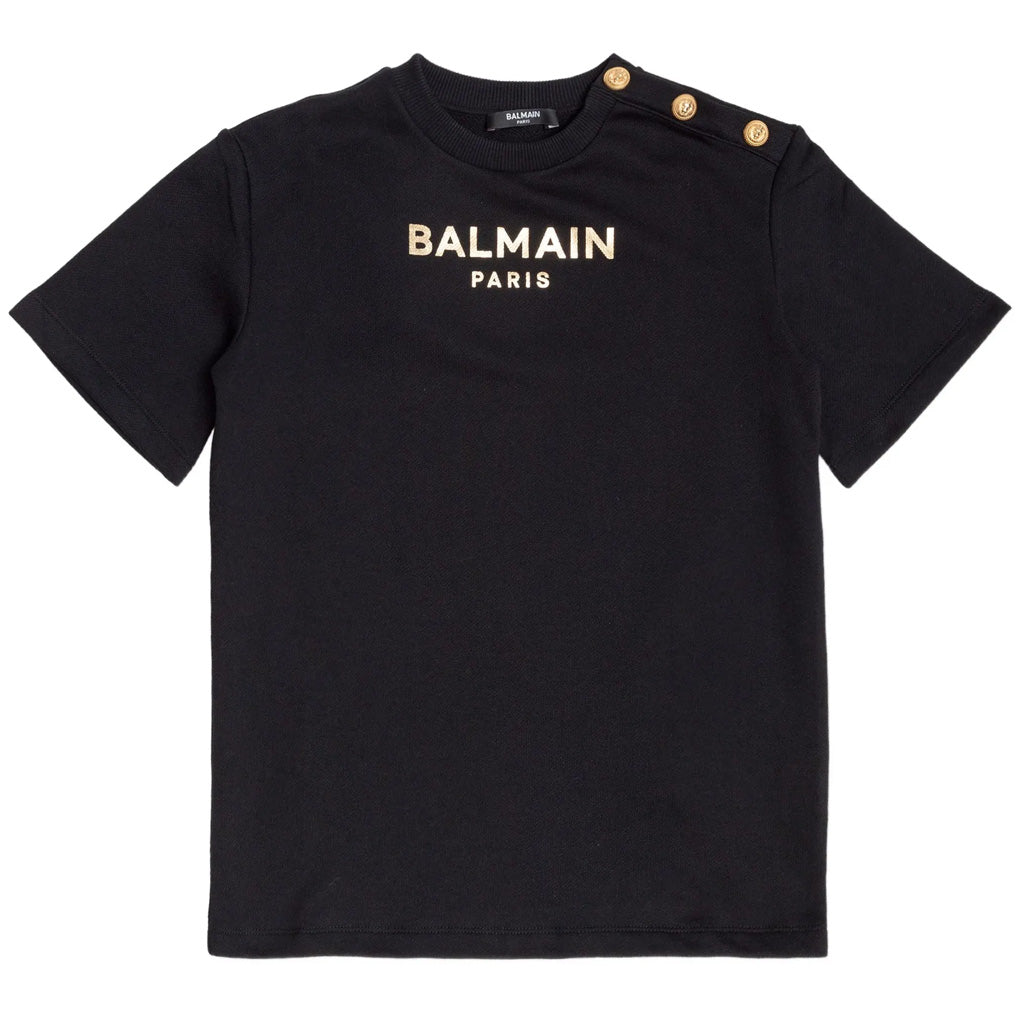 Balmain Kids Logo Three Button Overfit Jersey Dress