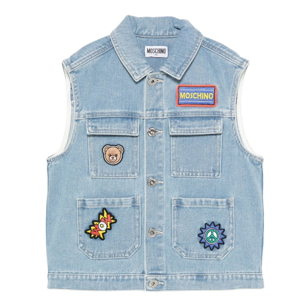 Moschino Kids Teddy Bear Denim Gilet