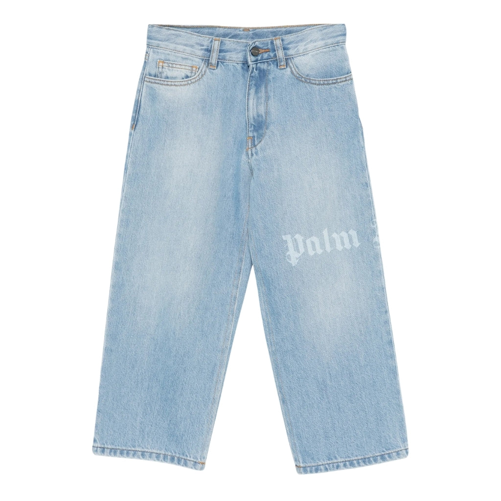 Palm Angels Kids Logo Baggy Denim Pants