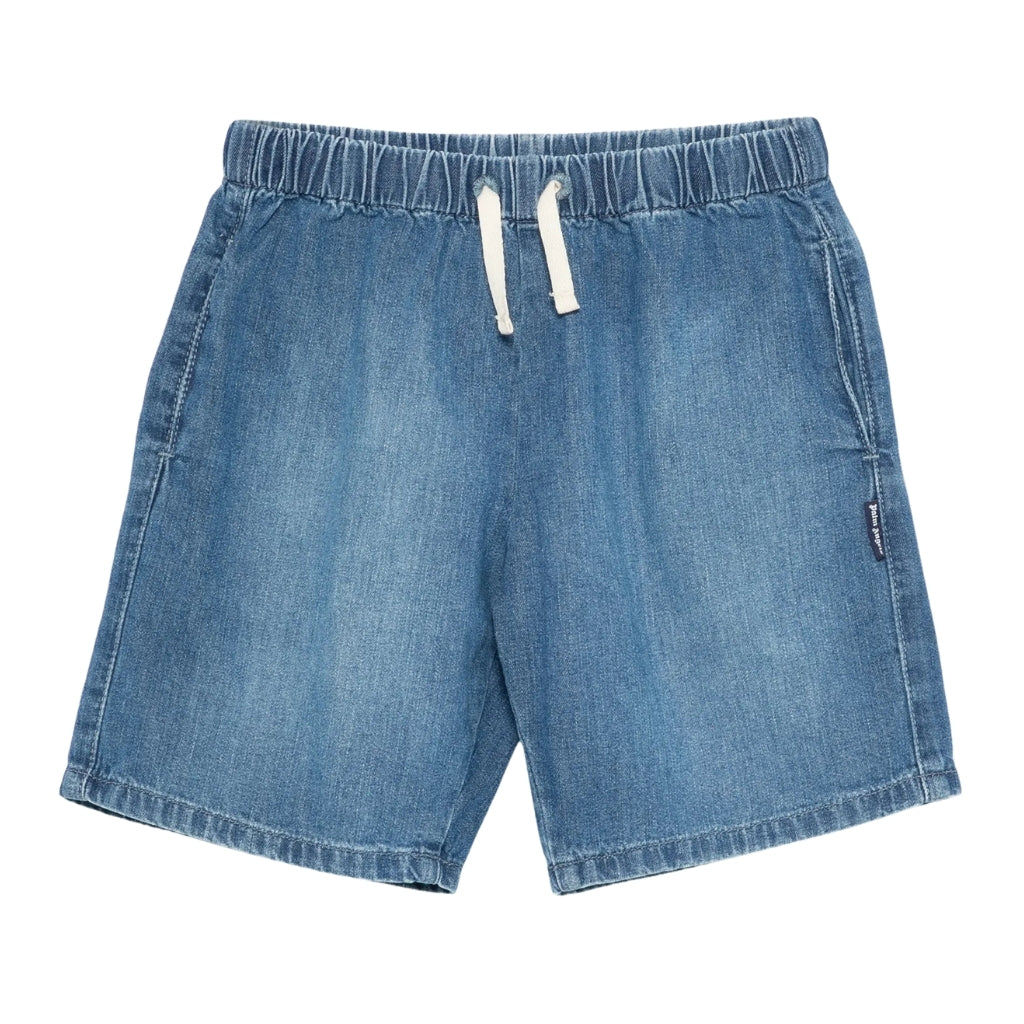 Palm Angels Kids Curved Logo Chambray Shorts