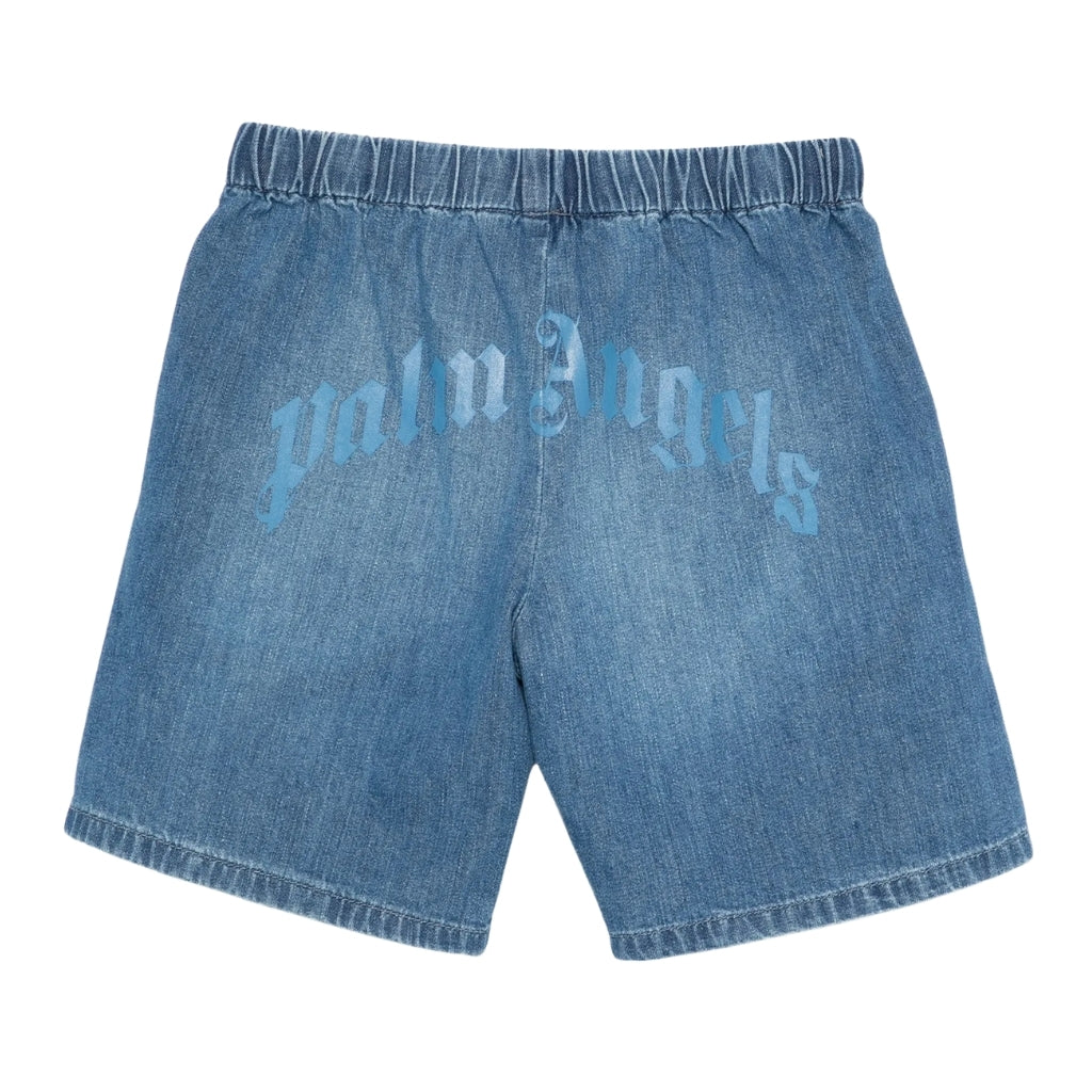 Palm Angels Kids Curved Logo Chambray Shorts