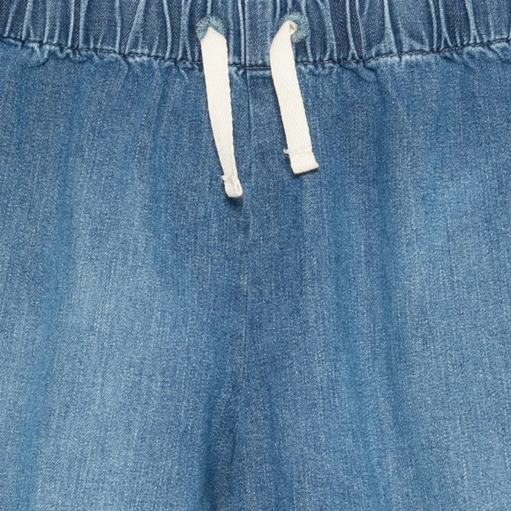 Palm Angels Kids Curved Logo Chambray Shorts