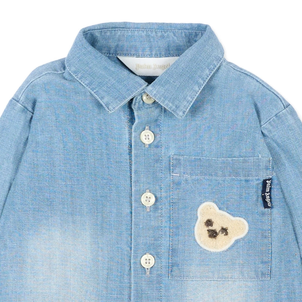 Palm Angels Kids Patch Logo Chambray Shirt