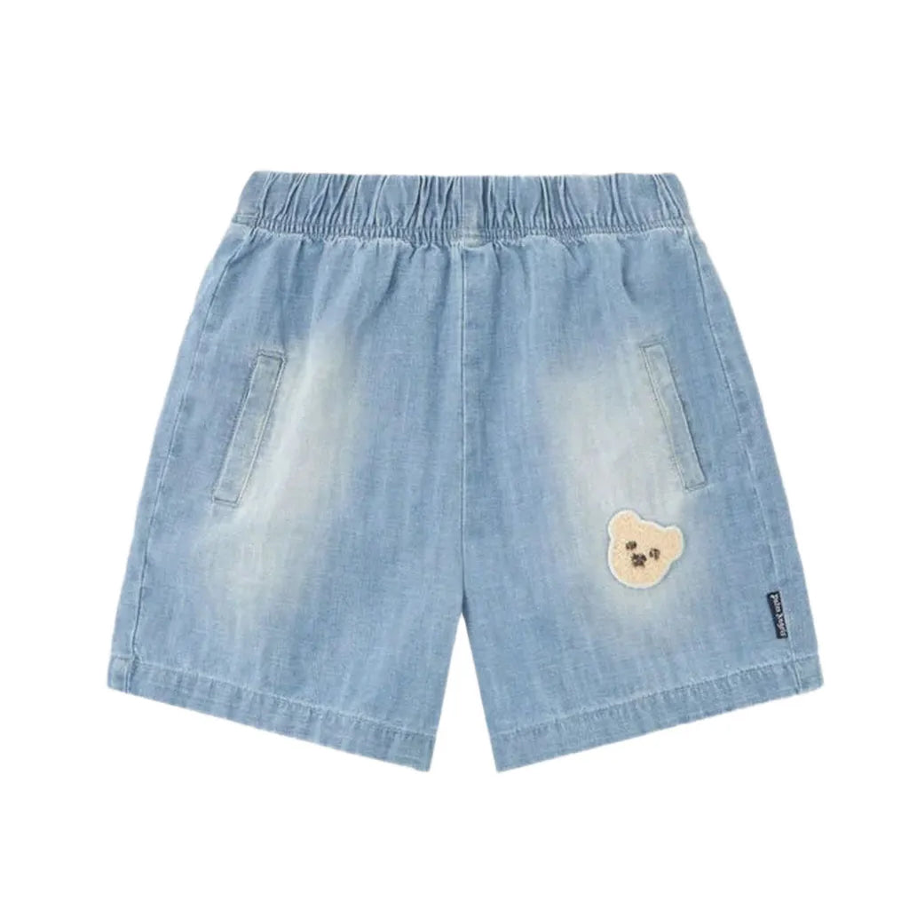 Palm Angels Kids Bear Patch Chambray Shorts