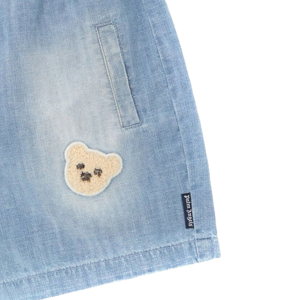 Palm Angels Kids Bear Patch Chambray Shorts