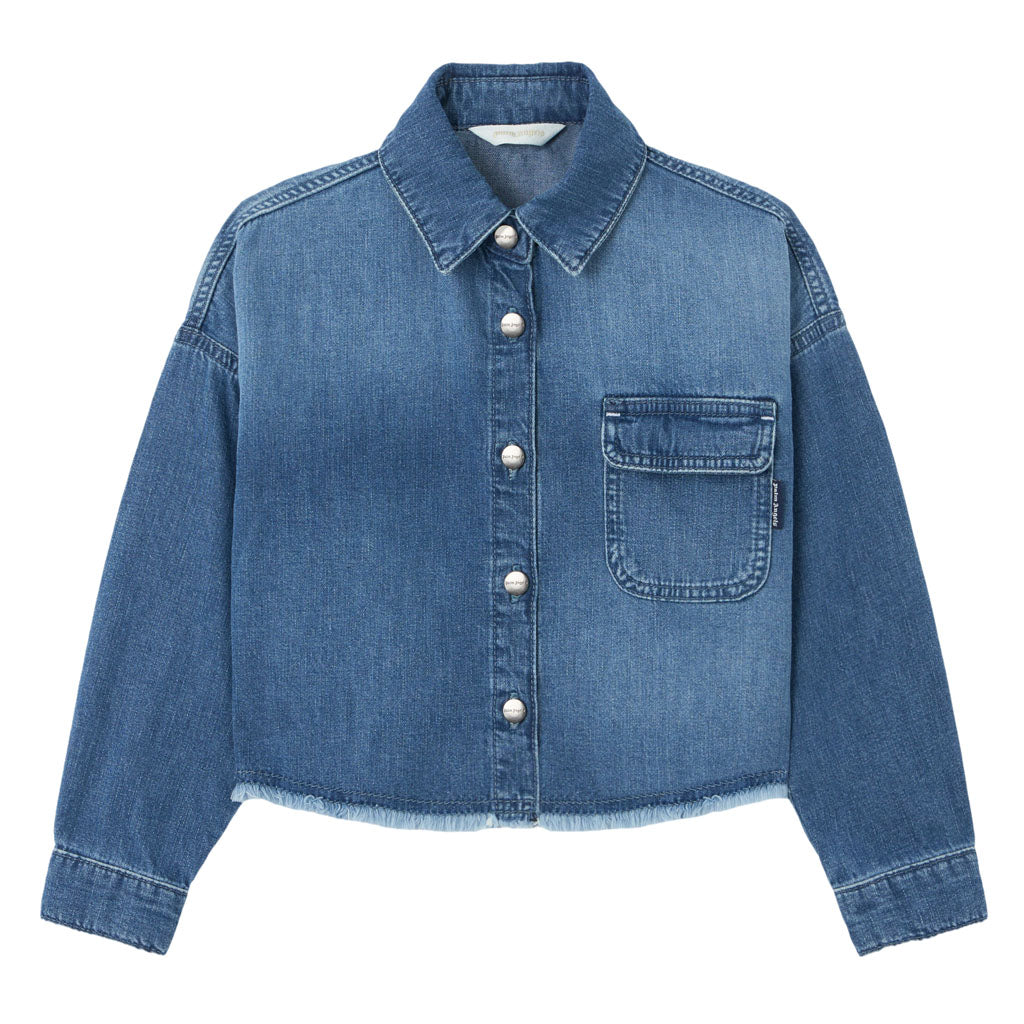 Palm Angels Kids Chambray Overshirt Raw Edge
