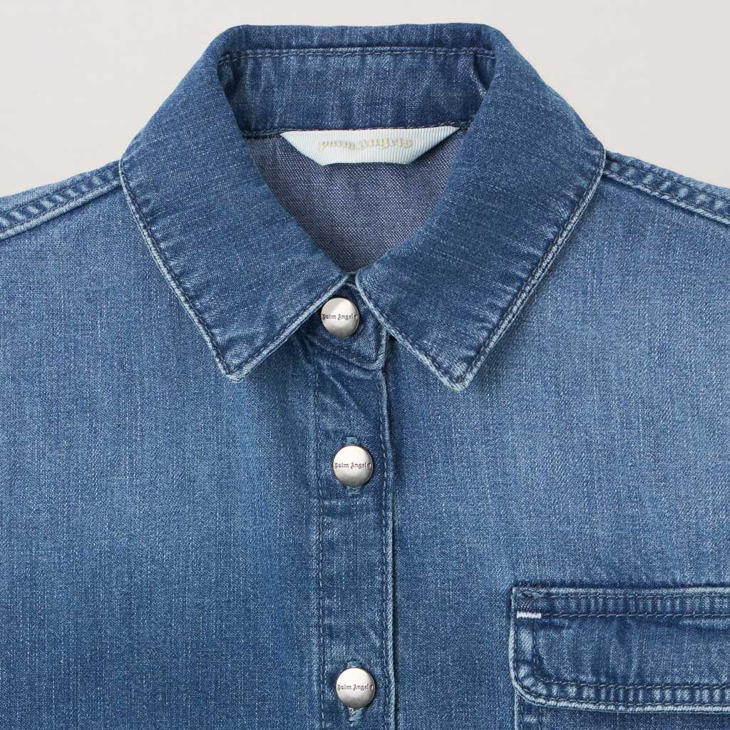 Palm Angels Kids Chambray Overshirt Raw Edge