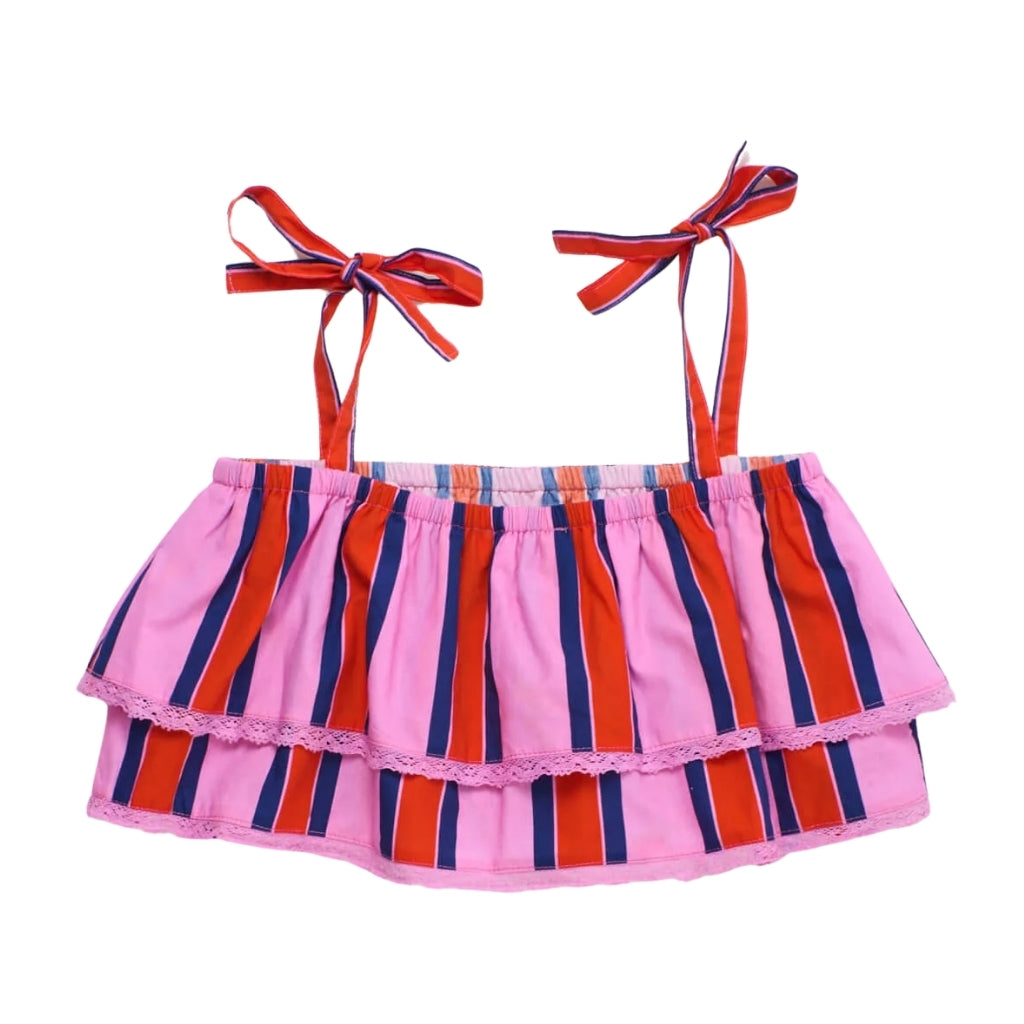 Maison Mangostan Tropic Ruffles Stripes Top