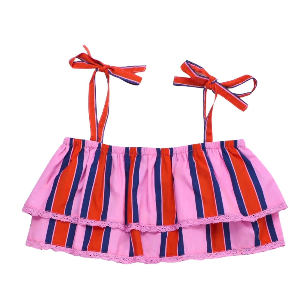 Maison Mangostan Tropic Ruffles Stripes Top