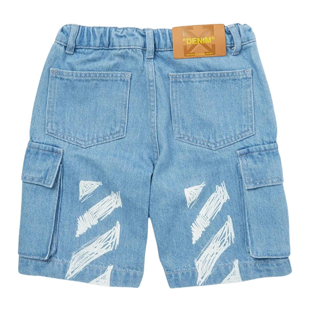 Off-White Kids Diag Sketch Denim Cargo Shorts