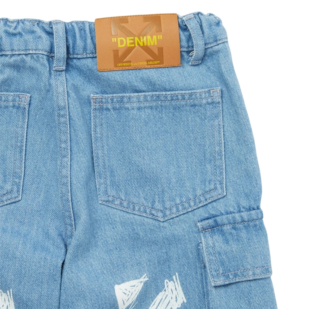 Off-White Kids Diag Sketch Denim Cargo Shorts