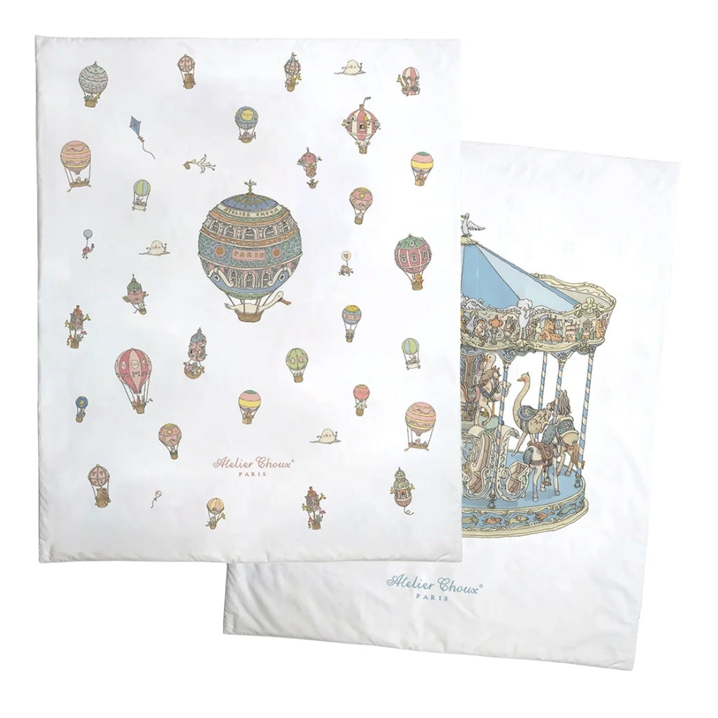 Atelier Choux Reversible Quilt - Hot Air Balloons / Carousel Blue