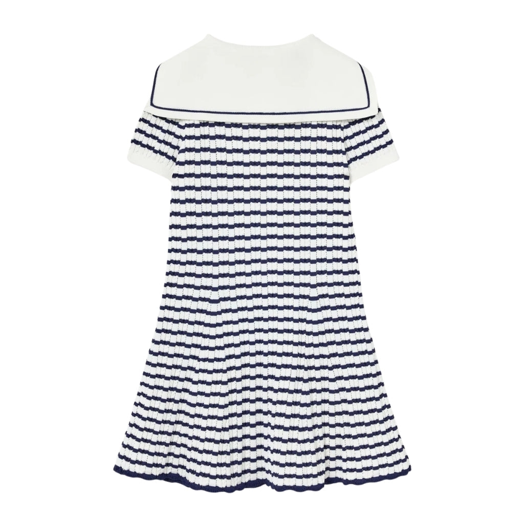 Self Portrait Kids Navy and Cream Stripe Knitted Dress