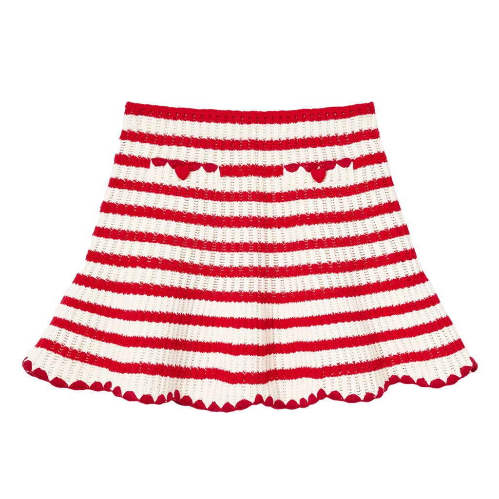 Self Portrait Kids Cream and Red Stripe Knitted Skirt and Top Set