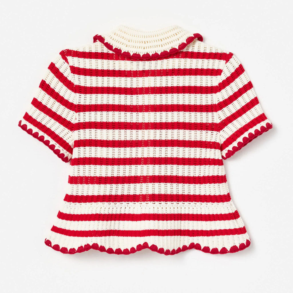 Self Portrait Kids Cream and Red Stripe Knitted Skirt and Top Set