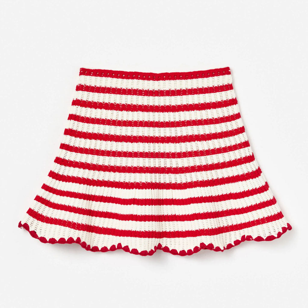 Self Portrait Kids Cream and Red Stripe Knitted Skirt and Top Set