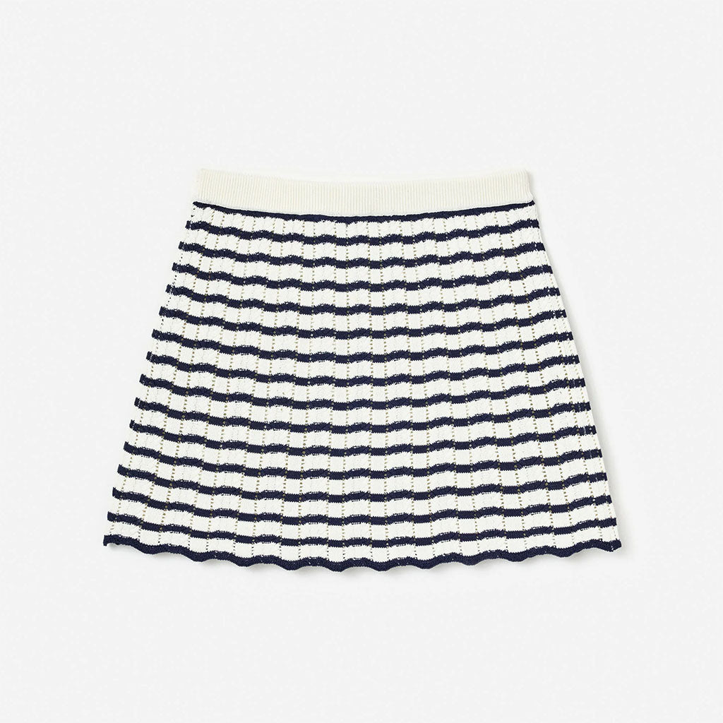 Self Portrait Kids Cream and Navy Striped Knitted Cardigan and Skirt Set
