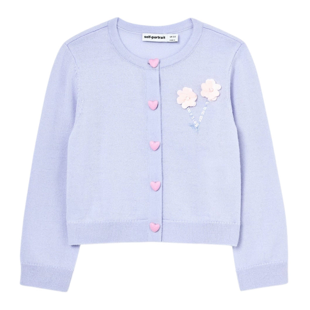 Self Portrait Kids Blue Sequin Flower Embroidered Knit Cardigan