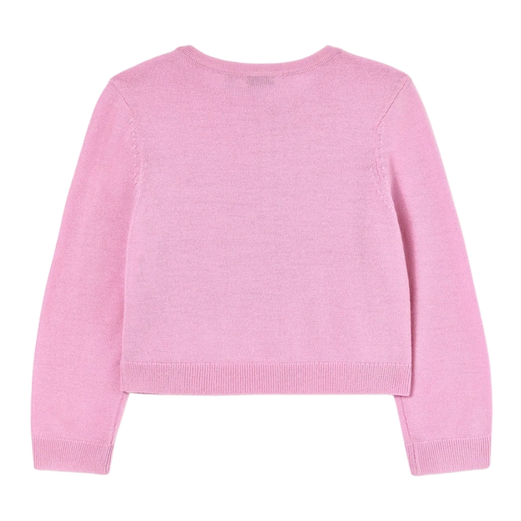 Self Portrait Kids Pink Bow Pointelle Knit Cardigan