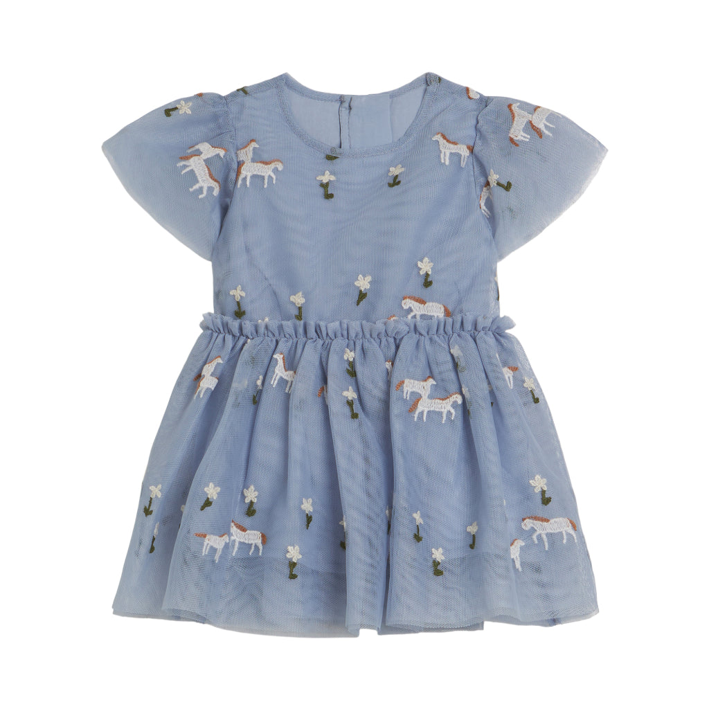 Stella McCartney Kids Tulle Horse Embroidered Woven Dress