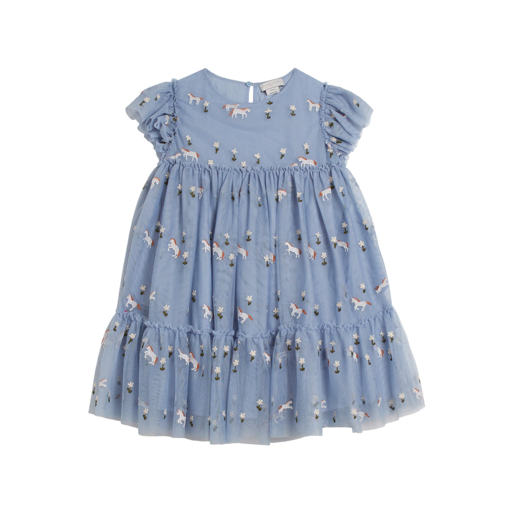 Stella McCartney Kids Tulle Horse Embroidered Woven Dress