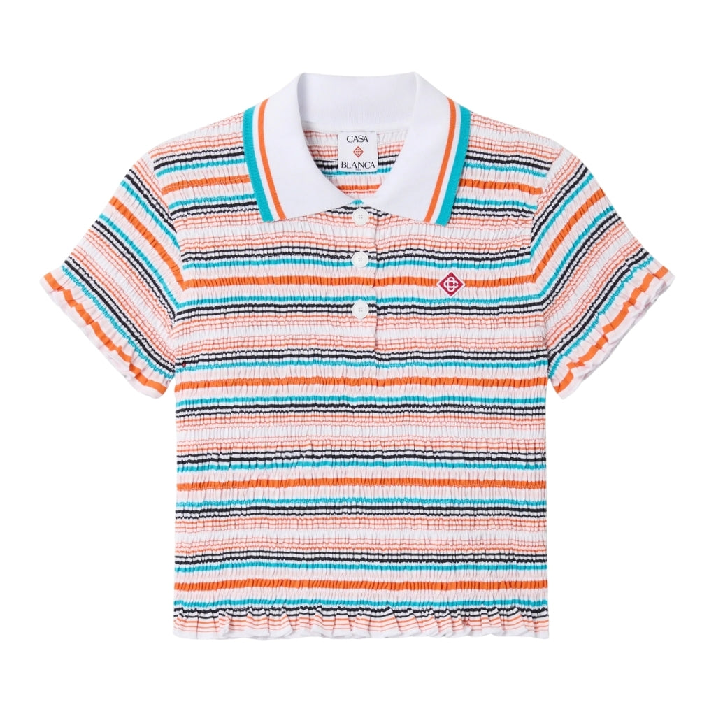 Casablanca Kids Stripe Shirred Polo Top