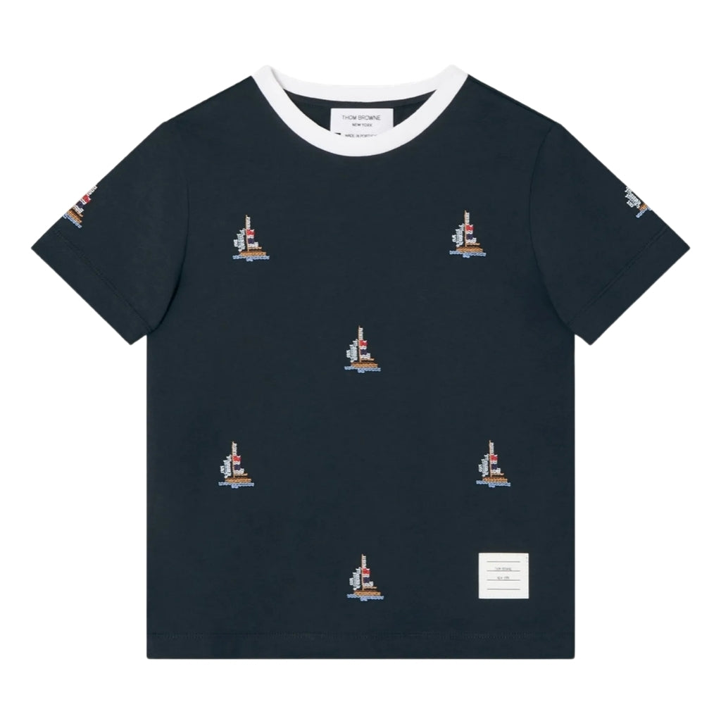 Thom Browne Kids Ringer Crew Neck Tee