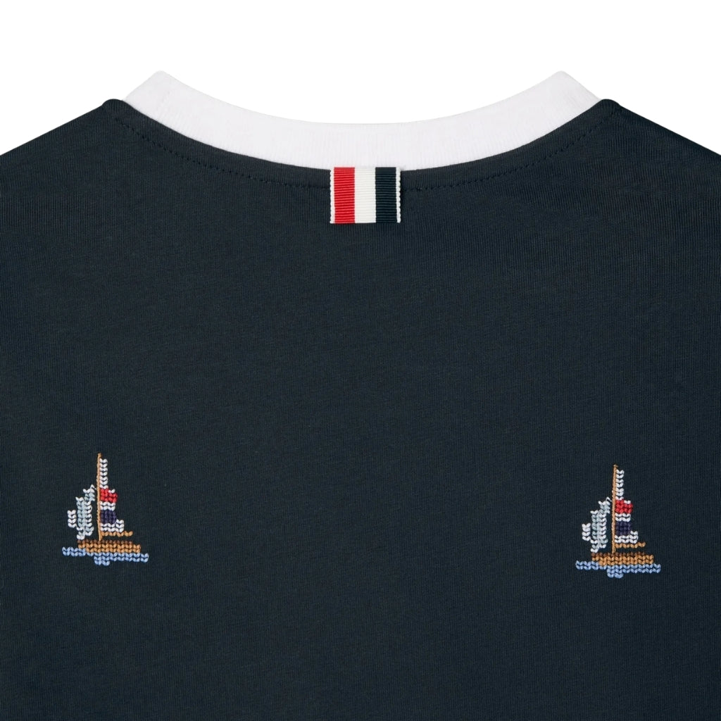 Thom Browne Kids Ringer Crew Neck Tee