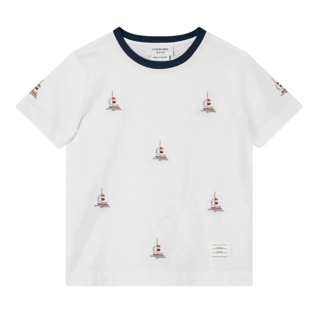 Thom Browne Kids Ringer Crew Neck Tee