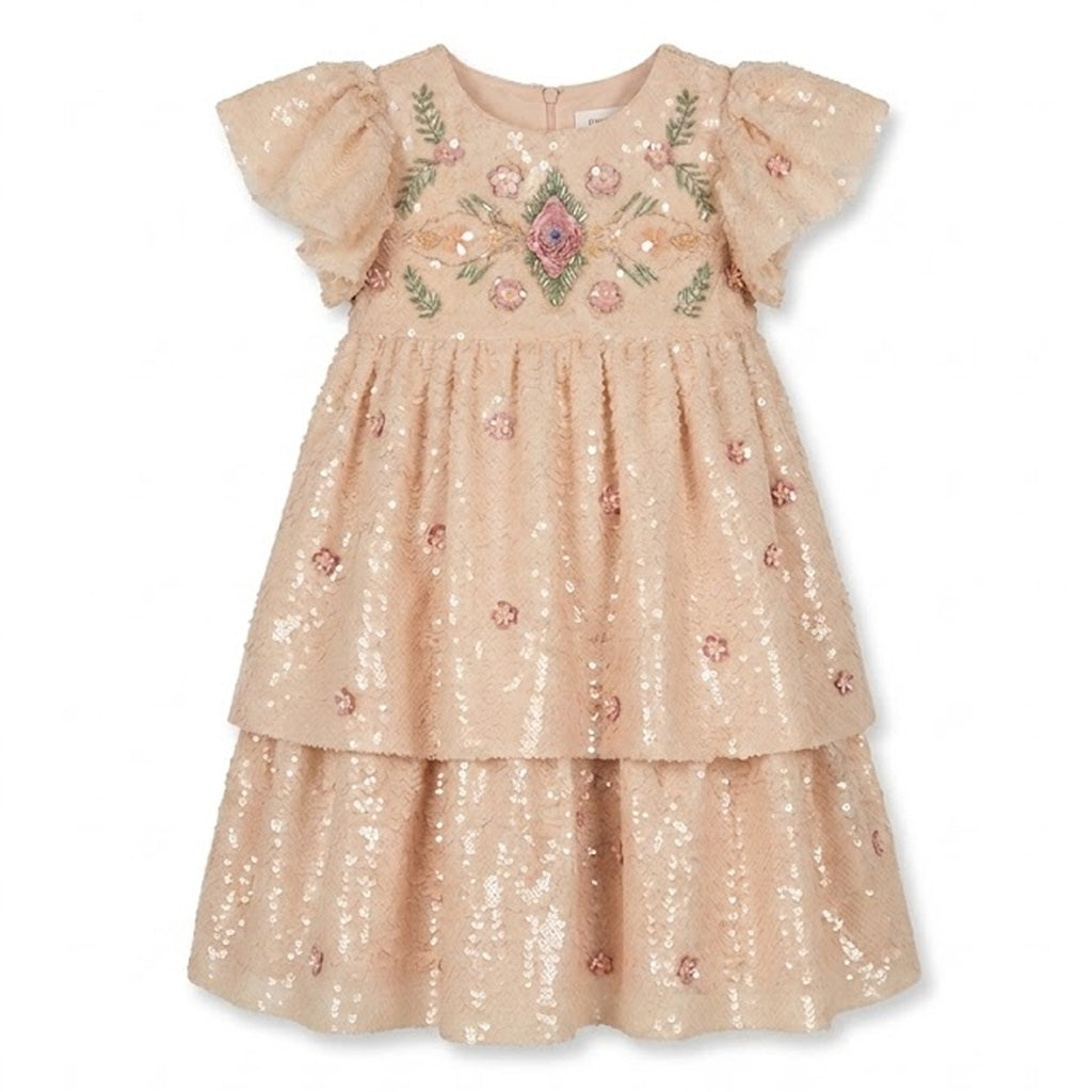 Eirene Tiered Embroidered Tulle Dress