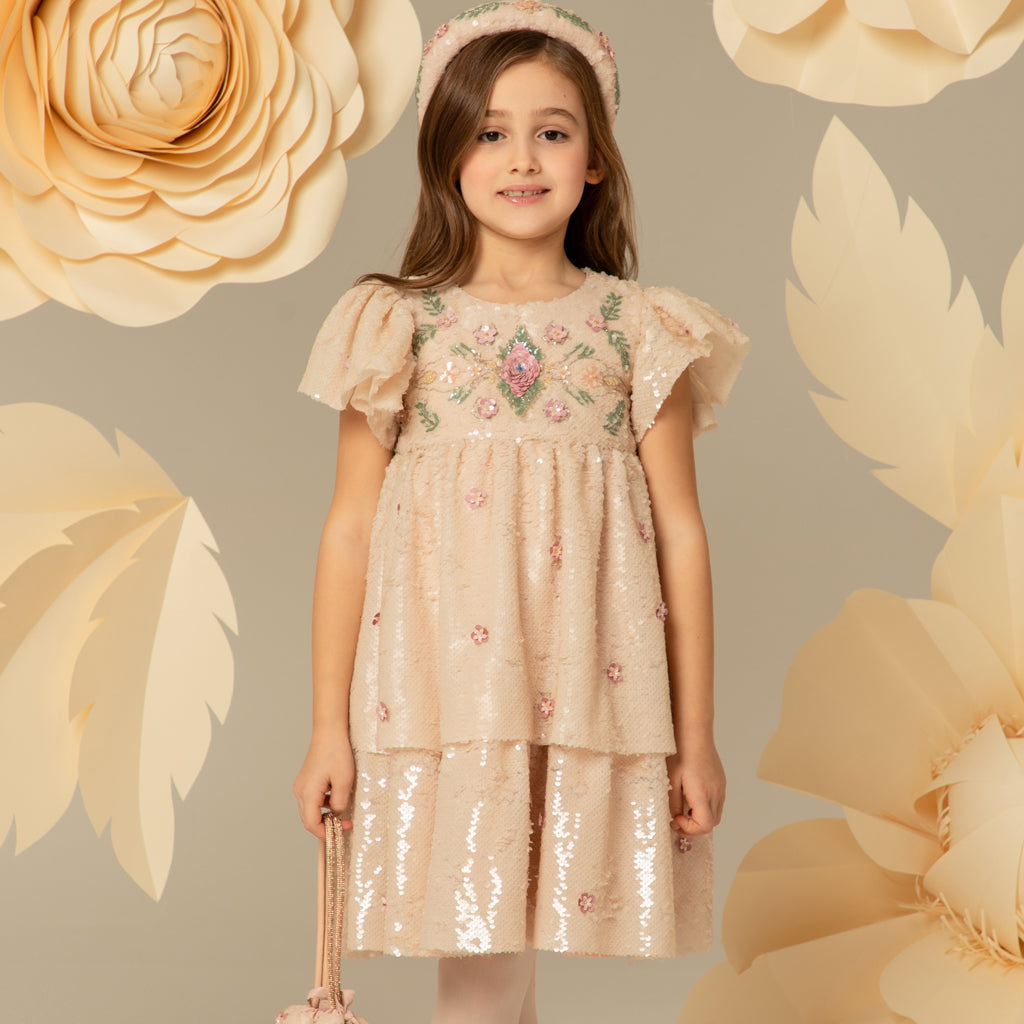 Eirene Tiered Embroidered Tulle Dress