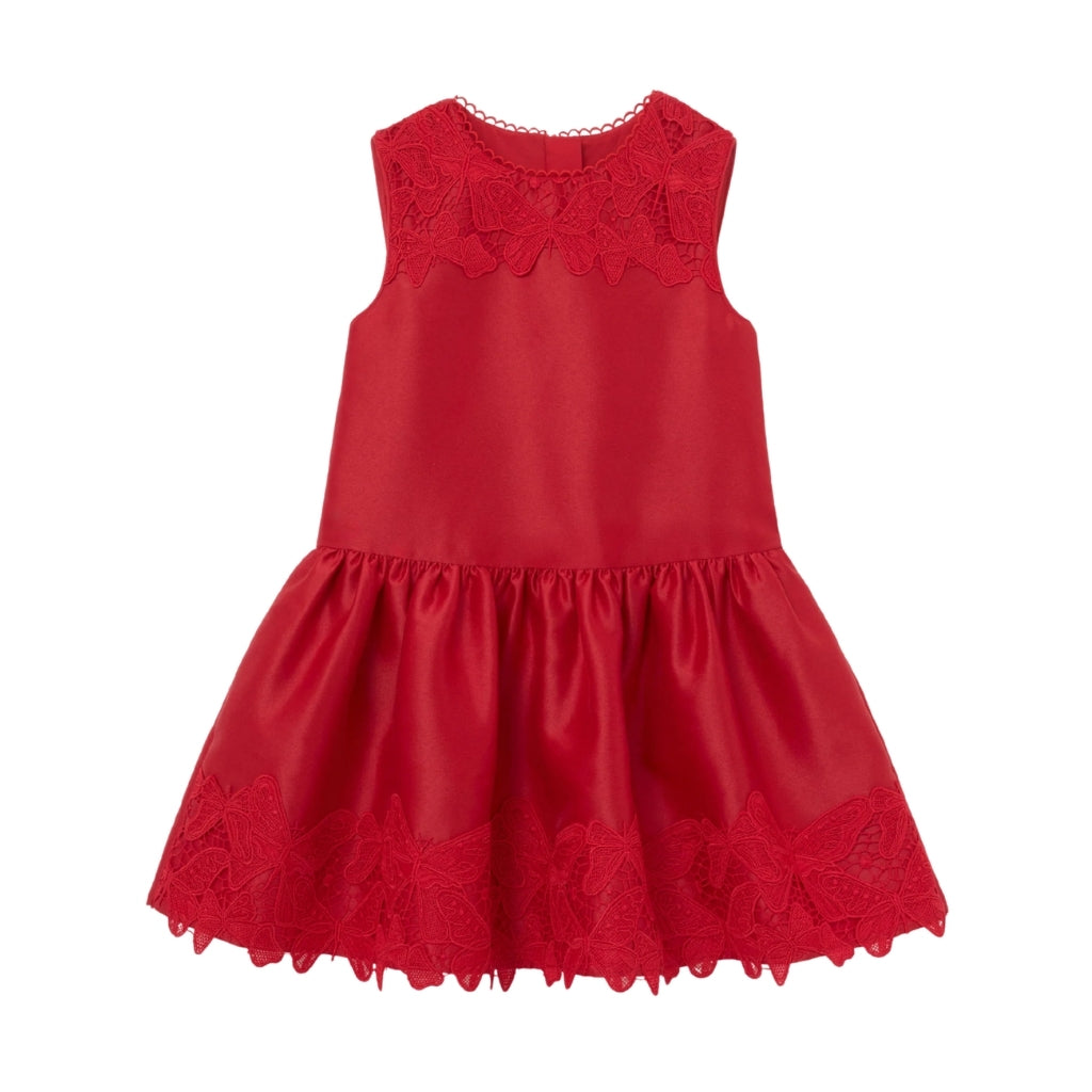 Self Portrait Kids Red Taffeta Lace Dress
