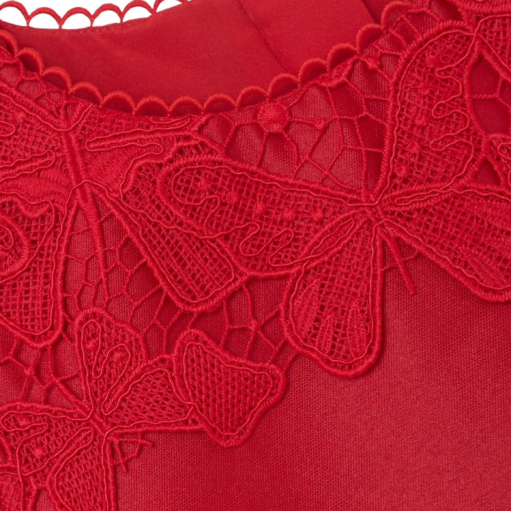 Self Portrait Kids Red Taffeta Lace Dress
