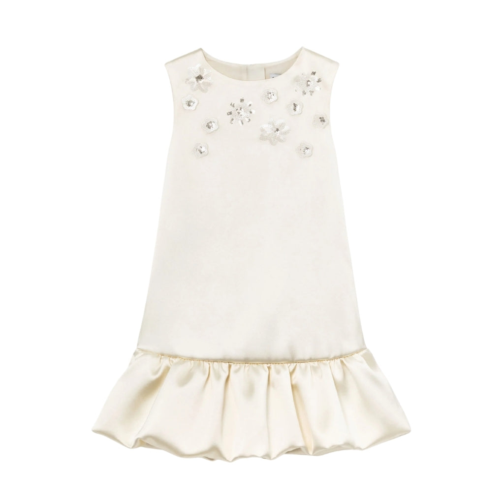 Self Portrait Kids Cream Satin Bubble Hem Dress