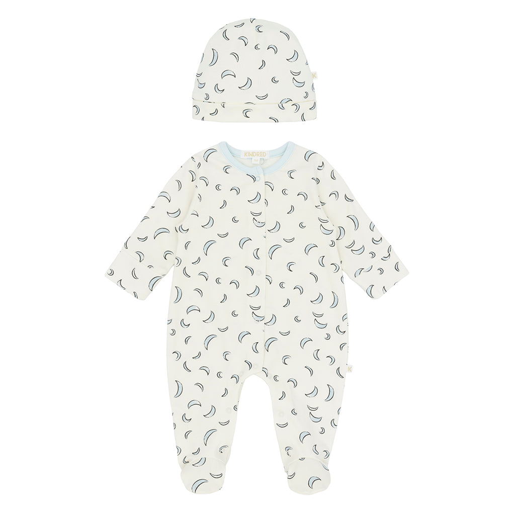 KINDRED Indigo Sleepsuit With Feet and Hat Set