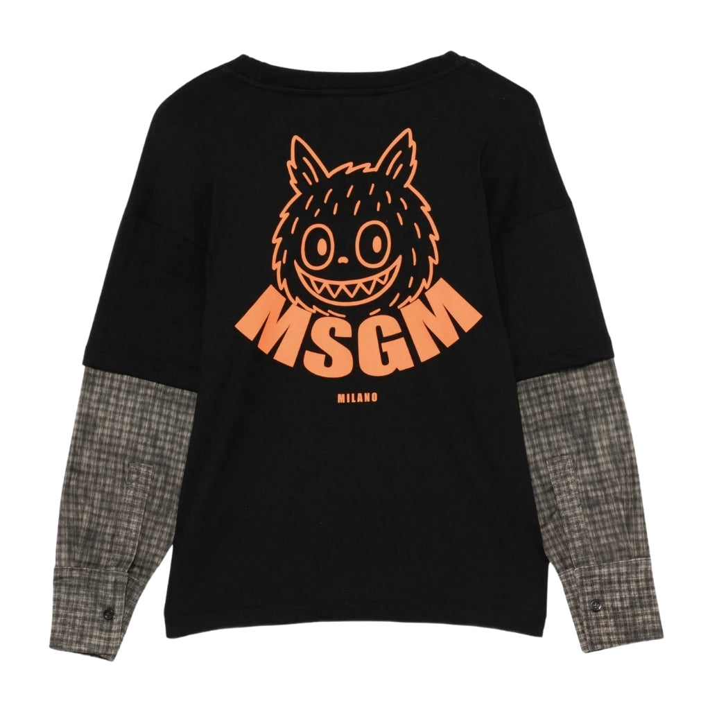 MSGM Kids Monster Long Sleeve Overlay T-shirt