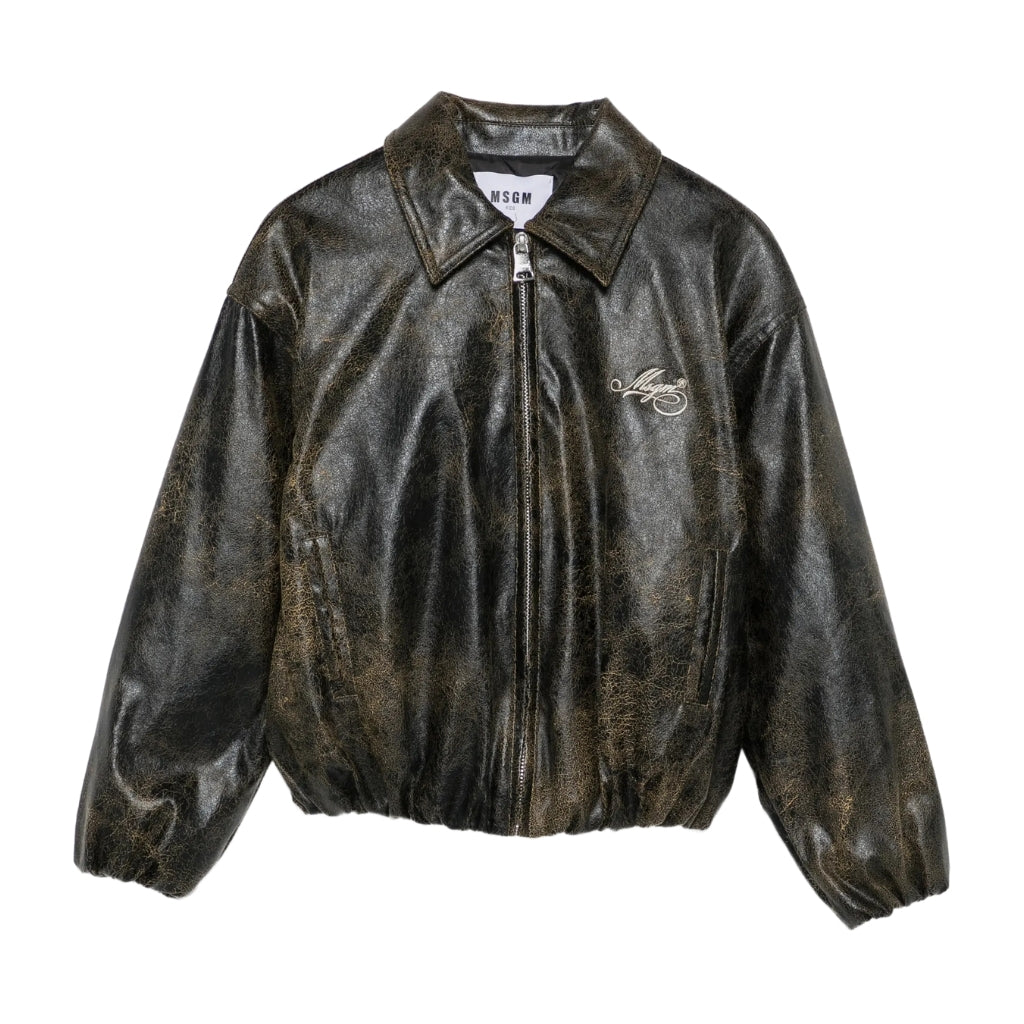MSGM Kids Cracked Effect Faux Leather Jacket